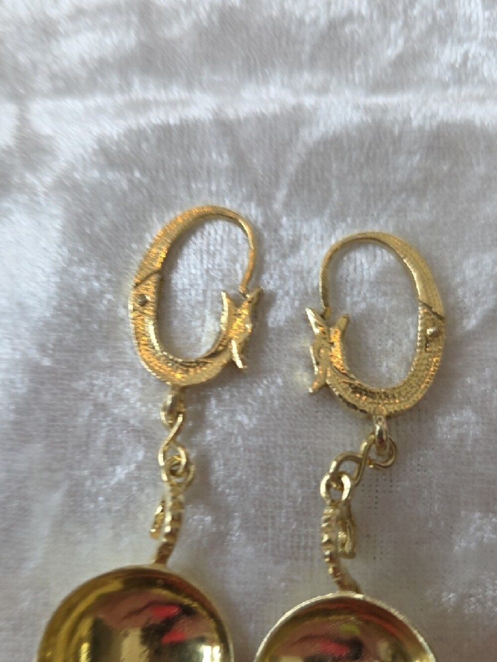 Retro 1970s Polished Gold Over Sterling Disc Drop Earrings - Picture 3 of 8